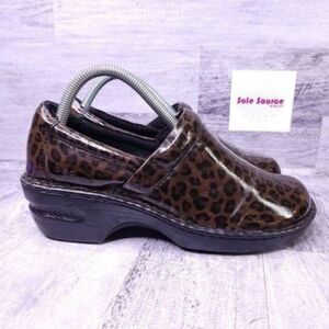 BOC Peggy Patent Leather Leopard Print Slip on Clog Brown Women's sz 9